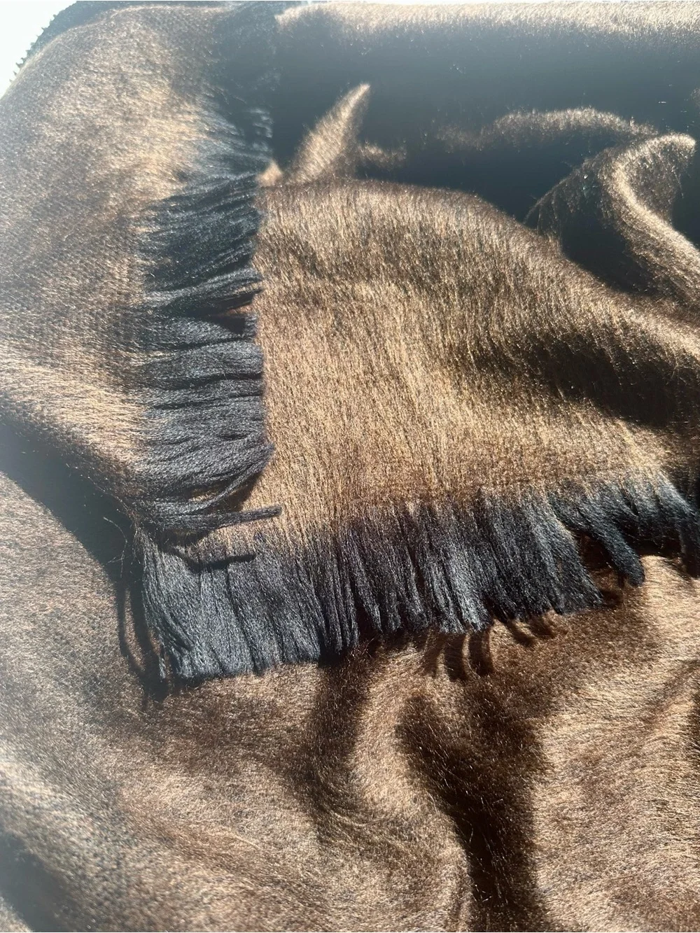 Baby Alpaca Poncho Wrap, Brown, Fringed, Cowl Neck, Ecuador- Women's Cozy Layer